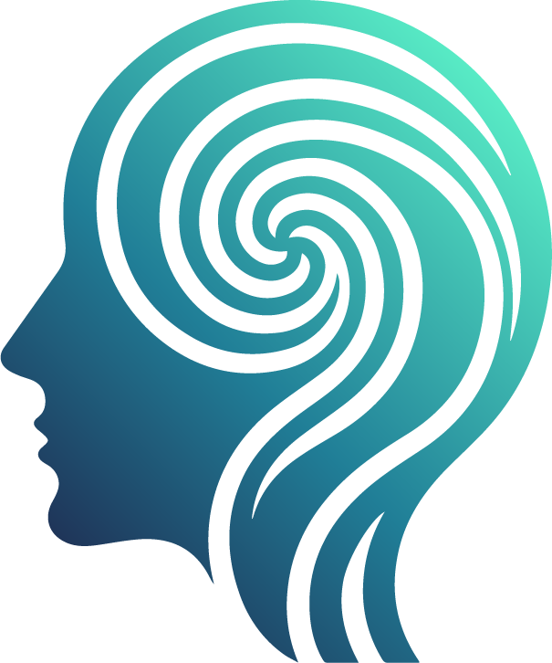 A blue spiral is shown in the shape of a head.